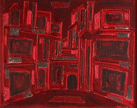 Aloyzas Stasiulevičius, „Vilniaus getas“, (1970, drobė, akrilas, koliažas). Aloyzas Stasiulevičius, „Vilniaus getas“, (1970, drobė, akrilas, koliažas).