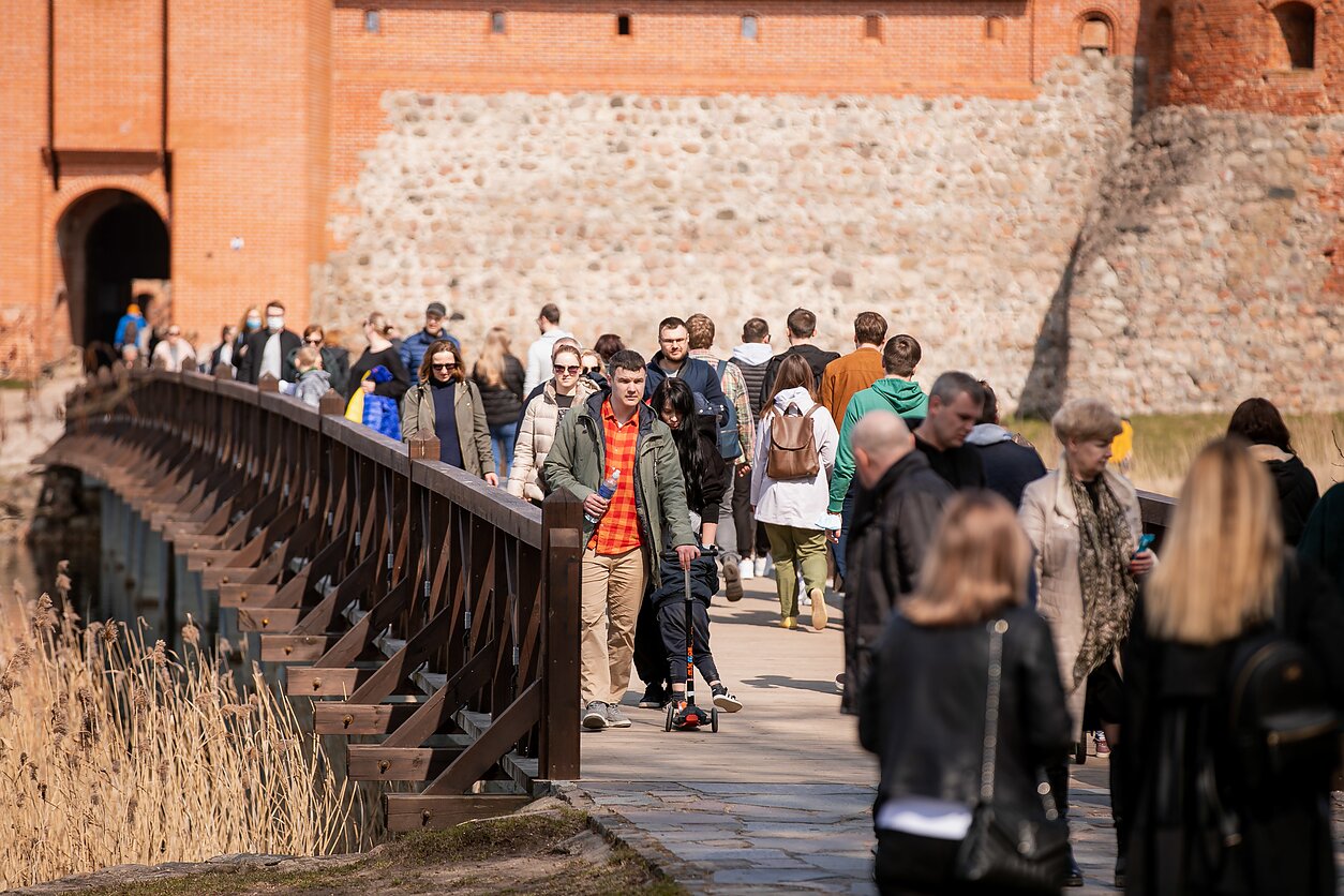 Tourists in Trakai, Lithuania.