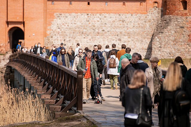 Tourists in Trakai, Lithuania.