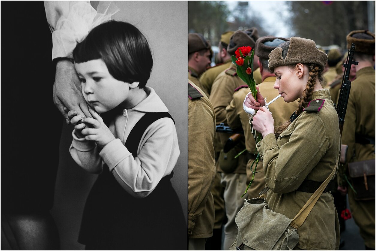 Antanas Sutkus, „Motinos ranka“, Artūras Morozovas, „Mergina prisidega cigaretę po teatralizuoto sovietinės šventės minėjimo, kuris virto į kruvinus susirėmimus tarp ukrainiečių aktyvistų ir prorusiškų protestuotojų“. 2014 m. balandis