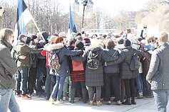 The protestors united in a group hug to demonstrate their solidarity as well as their attitude towards Covid-19 restrictions.