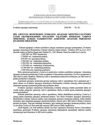O. Sitnikovo 2020 m. birželį pasirašytas dokumentas