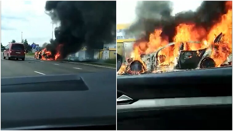 Vilniuje sprogęs automobilis degė atvira liepsna