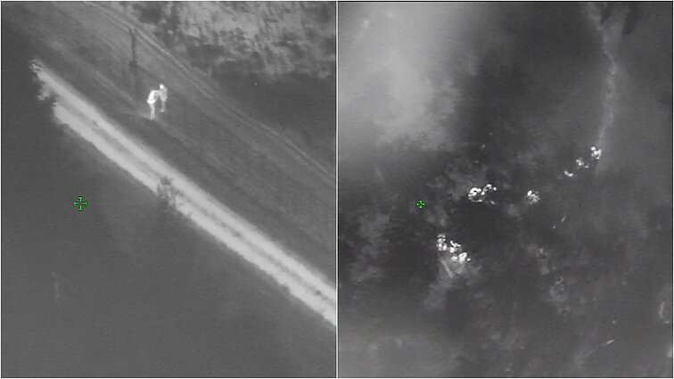 Iš sraigtasparnio užfiksuota, kaip netoli Medininkų kontrolės punkto sieną iš Baltarusijos pažeidžia 9 migrantai