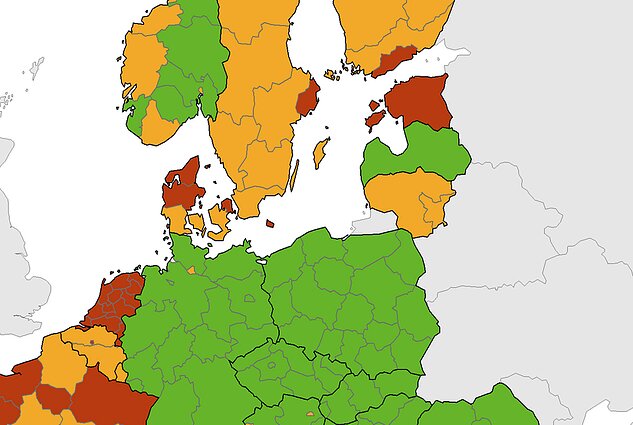 Lithuania marked yellow in the ECDC's Covid-19 map