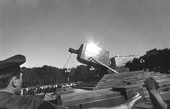 The Lenin statue was taken down from a central square in Vilnius on August 23, 1991