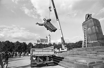 The Lenin statue was taken down from a central square in Vilnius on August 23, 1991