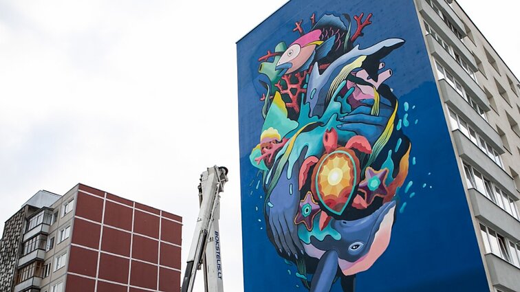 Piešinys ant devynaukščio sienos Vilniuje tapo priminimu Europai: būtina saugoti jūras ir vandenynus