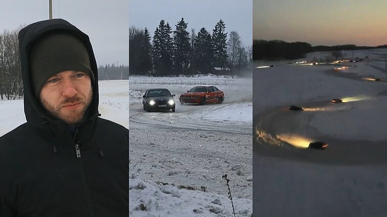 Vasarą ganosi avys, žiemą – automobiliai: ūkininkas pievoje išliejo žiemos trasą, kurioje susirenka ne tik ralio mėgėjai
