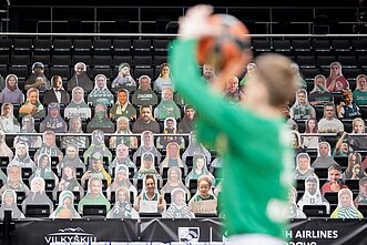 Žalgiris Kaunas basketball club had to play its games without spectators due to the pandemic. Žalgiris Kaunas basketball club had to play its games without spectators due to the pandemic.