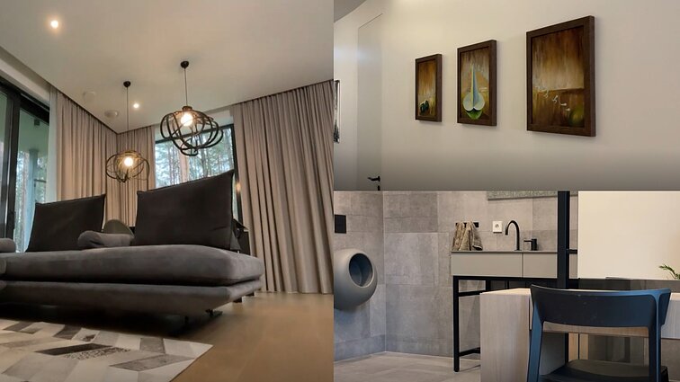 Pilkos ir juodos šokiai interjere: sklypo padiktuota namo forma ir medžiagos, nekonkuruojančios su gamta