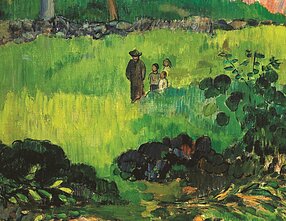 Peizažo, kurį Gogenas nutapė Markizo salose 1901 m., fragmente matyti ekspresyviai naudojamos spalvos ir linijos Peizažo, kurį Gogenas nutapė Markizo salose 1901 m., fragmente matyti ekspresyviai naudojamos spalvos ir linijos
