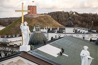 Wind damaged Vilnius Cathedral roof