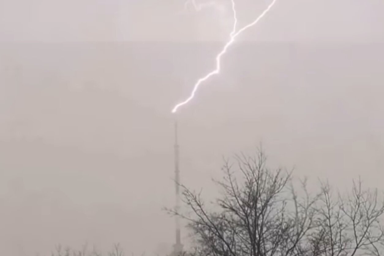 TV Tower struck by lightning 
