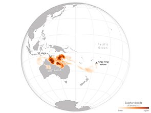 Honga Tonga-Hunga Hapai ugnikalnio į stratosferą išmestas sieros dioksidas 