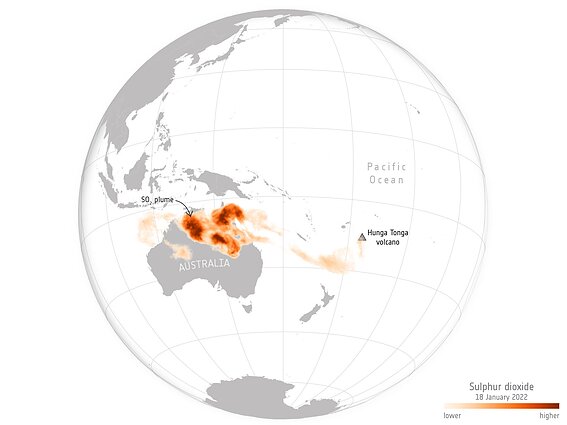 Honga Tonga-Hunga Hapai ugnikalnio į stratosferą išmestas sieros dioksidas 