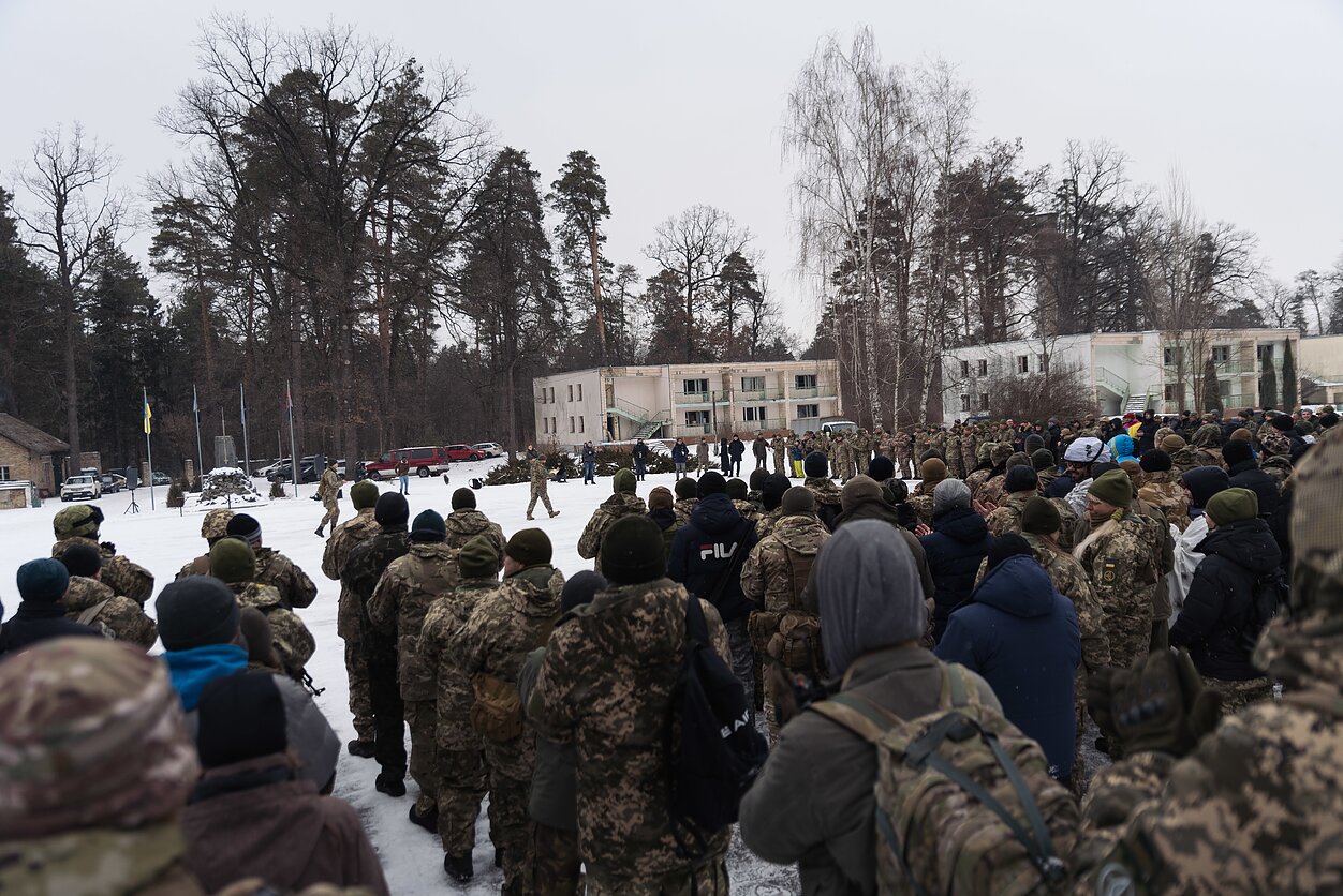 Several hundred members of the force gather for the drills that take place every weekend
