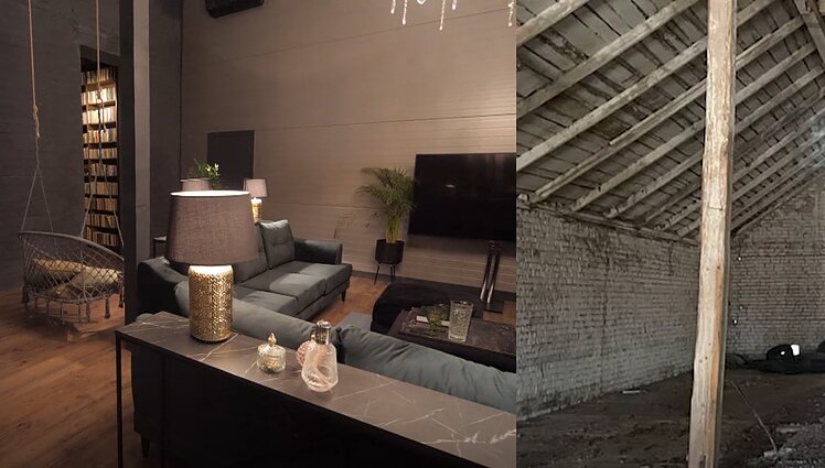 Apleistas grūdų sandėlis virto erdviu loftu: aukštos lubos suteikė galimybę įsirengti sūpynes, o autentiką saugo plytos