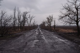 A road along the frontline in eastern Ukraine.