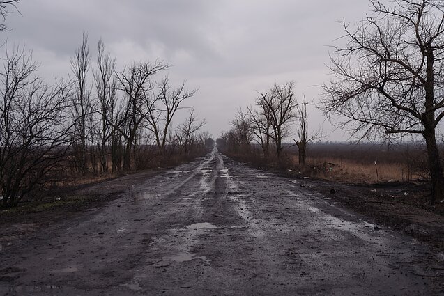 A road along the frontline in eastern Ukraine.