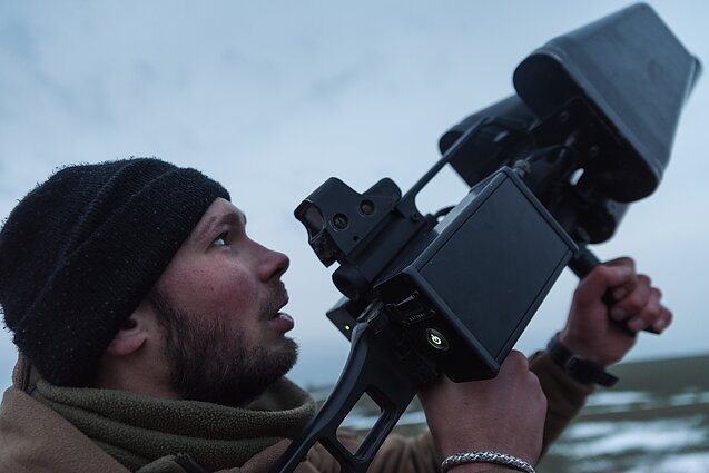 One of Grek's men tests the Lithuanian anti-drone equipment.