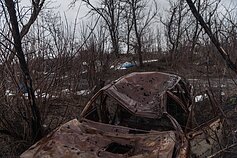 Destroyed Ukrainian positions. The no-man's land is a few step away.