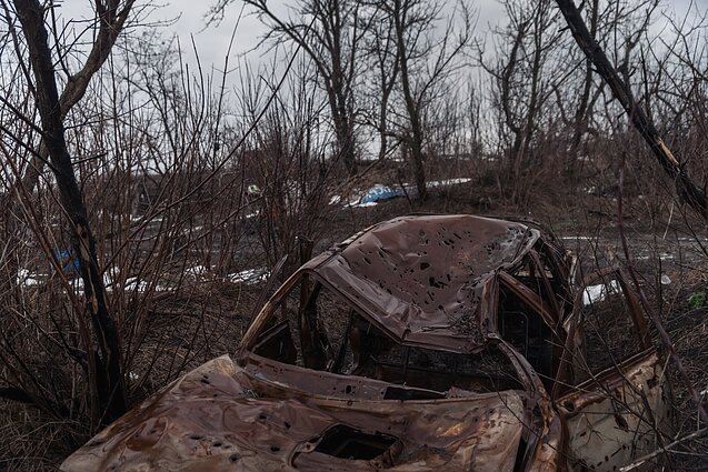 Destroyed Ukrainian positions. The no-man's land is a few step away.