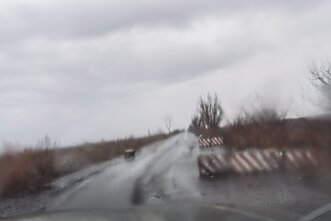 A road along the frontline in eastern Ukraine.
