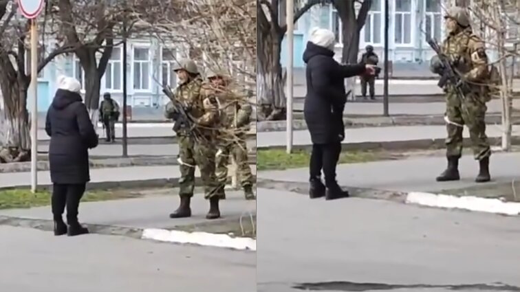 Iškalbingas bebaimės ukrainietės susidūrimas su rusų kariu: jūs atėjote į mūsų žemę, jūs – okupantai ir būsite prakeikti