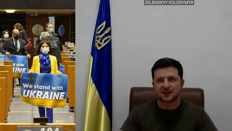 Graudinosi ne tik vertėjas: jautria kalba į EP kreipęsis Zelenskis Europos prašė nepalikti Ukrainos vienos