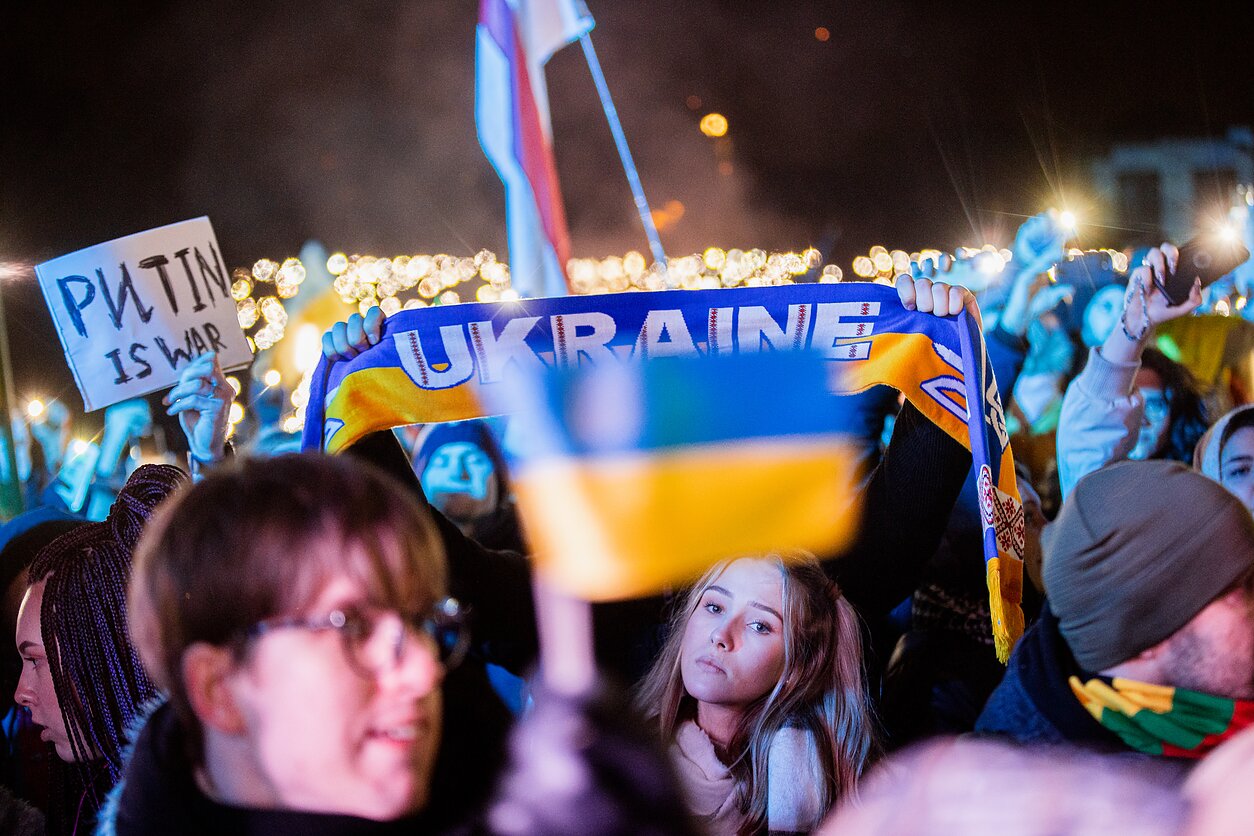 On the first day of the invasion, tens of thousands of people across Lithuania hit the streets to express solidarity with Ukrainians and condemn Russia’s actions