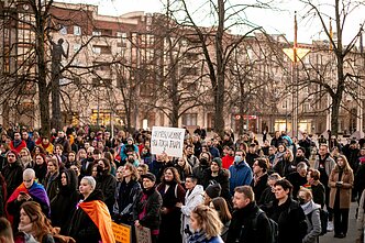 Rally outside the Lithuanian parliament in support of same-sex partnership