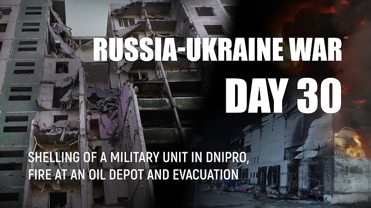 Day 30 of invasion. Russian troops shoot on a military unit in Dnipro