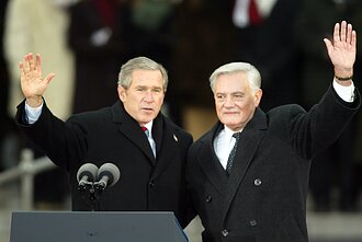 US President George W. Bush and Lithuanian President Valdas Adamkus in Vilnius in 2002 US President George W. Bush and Lithuanian President Valdas Adamkus in Vilnius in 2002