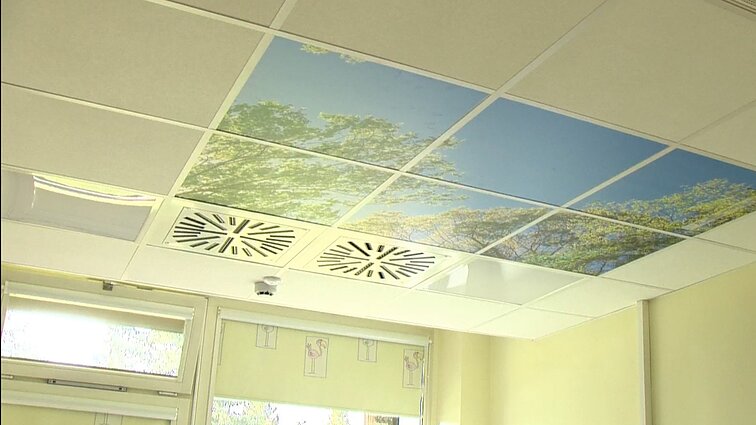 Žinios. Kauno klinikų operacinių ir gimdymo palatų lubose – pacientus raminantys dangaus ir beržų vaizdai