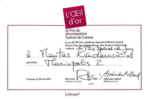 Manto Kvedaravičiaus filmui „Mariupolis 2“ – specialus apdovanojimas Kanų kino festivalyje