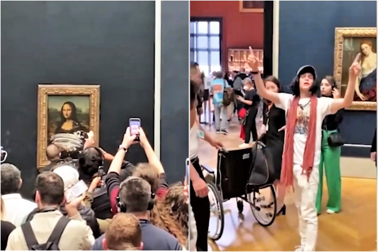 Pagyvenusia moterimi persirengęs vyras ištepliojo da Vinci šedevrą