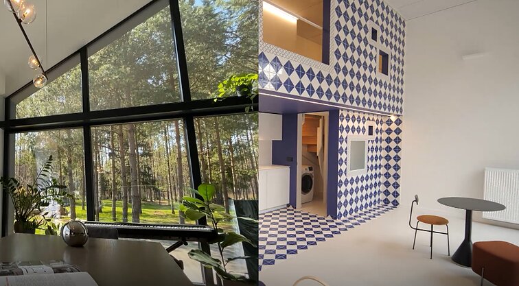 Veranda. Tamsių spalvų harmonija, interjero ir gamtos darna, molinis namas bei marokietiški akcentai Vilniuje