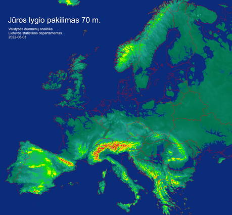 Europe in the event of a 70-metre sea level rise