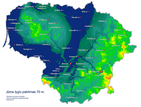 Lithuania in the event of a 70-metre sea level rise
