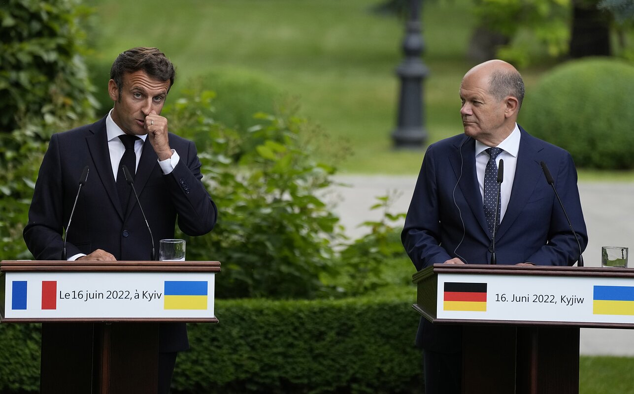 Mario Draghi, Olafas Scholzas, Emmanuelis Macronas, Volodymyras Zelenskis, Klausas Iohanissas Kyjive