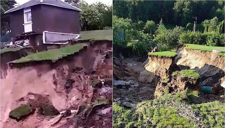 Liūtis tvindė dalį Lietuvos: Alytaus rajone nuslinko šlaitas, keli sodo nameliai pavojingai pakibo