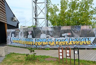 'Rusian warship go fuck yourself' poster in Klaipėda.