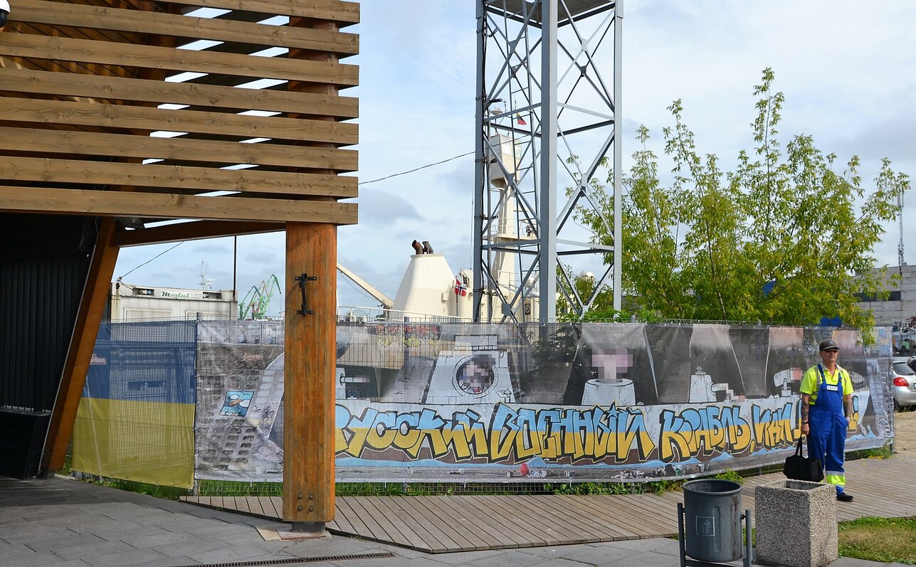 'Rusian warship go fuck yourself' poster in Klaipėda.