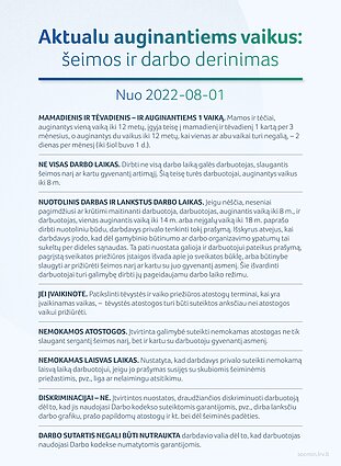 Nuo rugpjūčio pradžios – mamadienis ir tėvadienis auginantiems vieną vaiką, naujovės auginantiems vaiką iki 8 metų Nuo rugpjūčio pradžios – mamadienis ir tėvadienis auginantiems vieną vaiką, naujovės auginantiems vaiką iki 8 metų