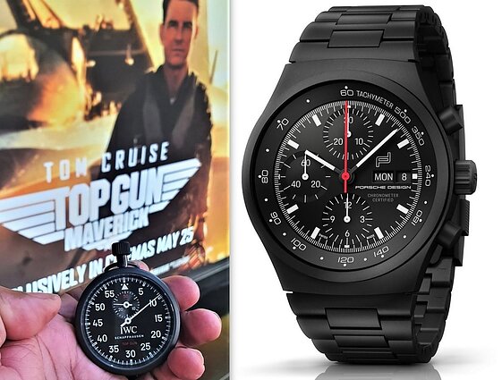 Tik atidžiausi žiūrovai filme pastebėjo šį itin retą „Top Gun“ chronometrą. Jis šmėstelėjo epizode, kai pilotai treniravosi skristi tarpekliu. T. Cruise‘s filme segi „Porsche Design Chronograph 1“. Tai yra subtiliai atnaujintas 1972-ųjų modelis ir jo „All Black Numbered Edition“ versija.