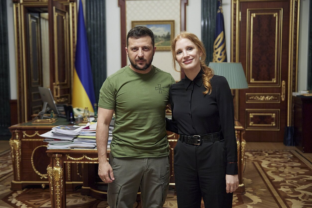Jessica Chastain ir Volodymyras Zelenskis