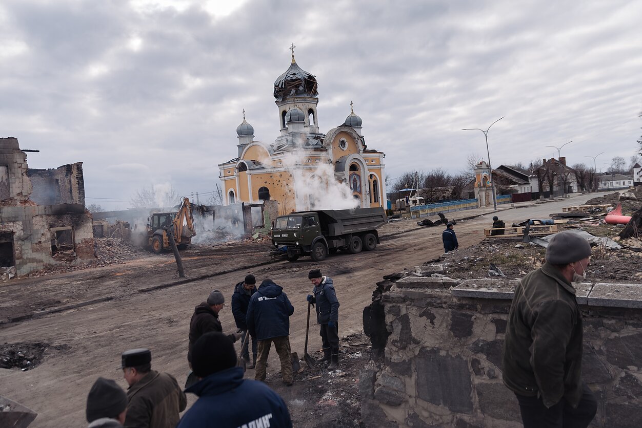 Another Russian airstrike in Malyn, close to the Belarusian border, destroyed a church and several buildings.