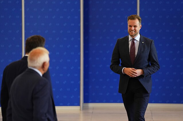 Lithuanian Foreign Minister Gabrielius Landsbergis at the meeting of EU top diplomats in Prague