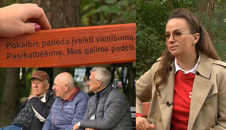 Žmones prisėsti kviečia Raudonojo kryžiaus draugystės suoleliai: ragina bendrauti su vienišais senjorais